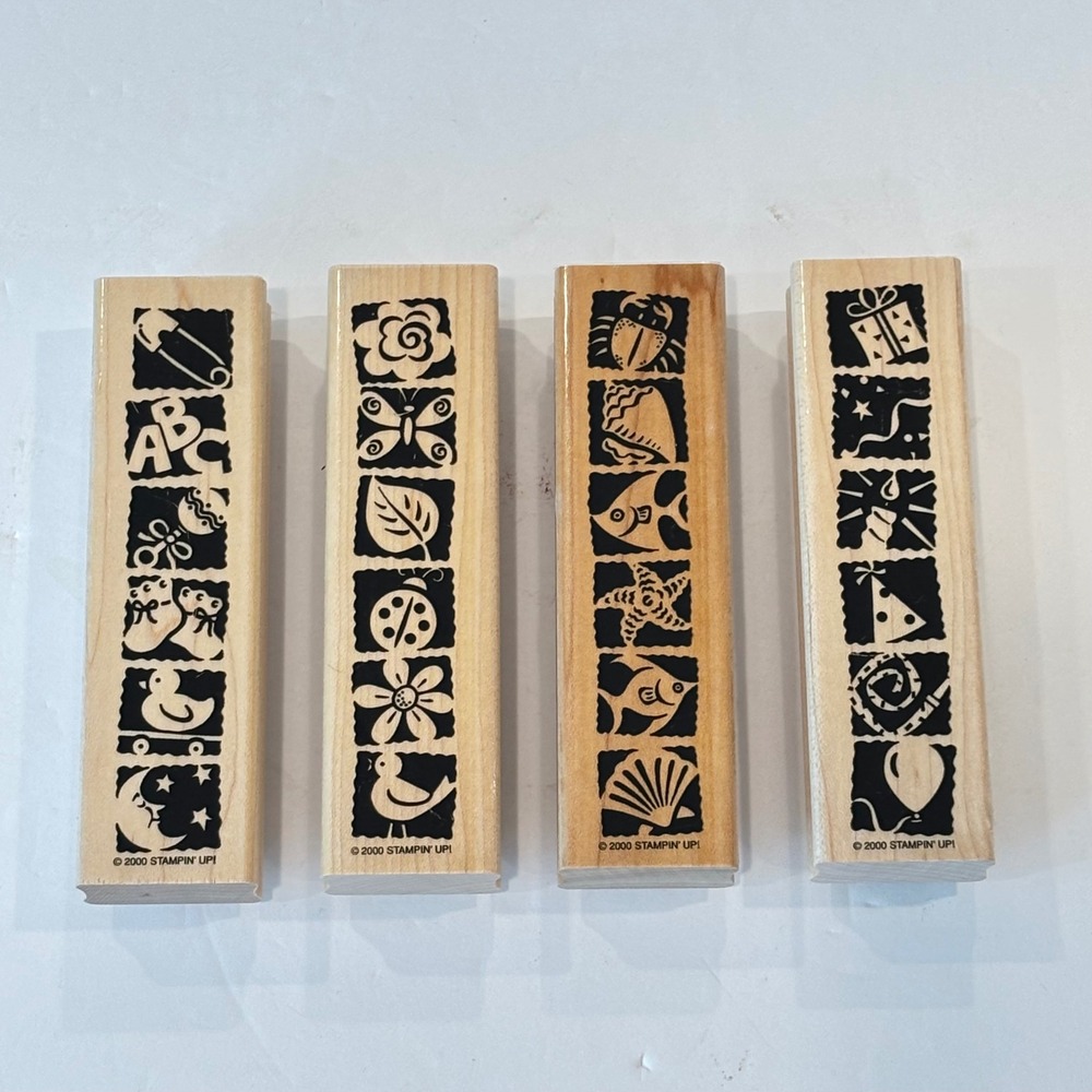 Stampin Up Border Rubber Stamps Set of 4 Wood Garden Floral Nature Nautical Vtg